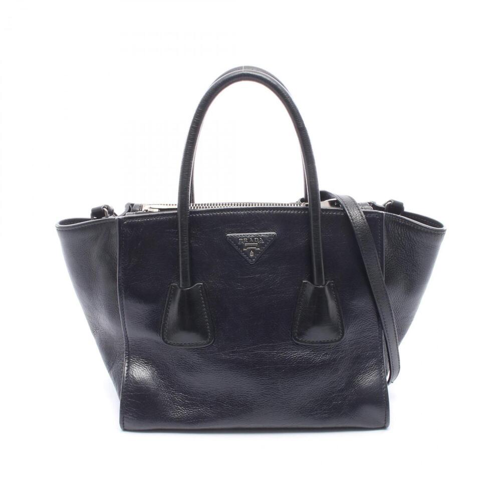 Prada GLACE'CALF 2WAY Handbag, Leather, Women's, Black (B2625M) - Picture 1 of 10